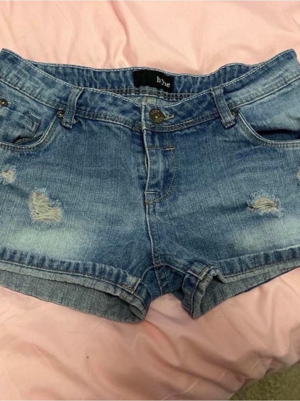 Hype Women's Distressed Blue Denim Jean Shorts